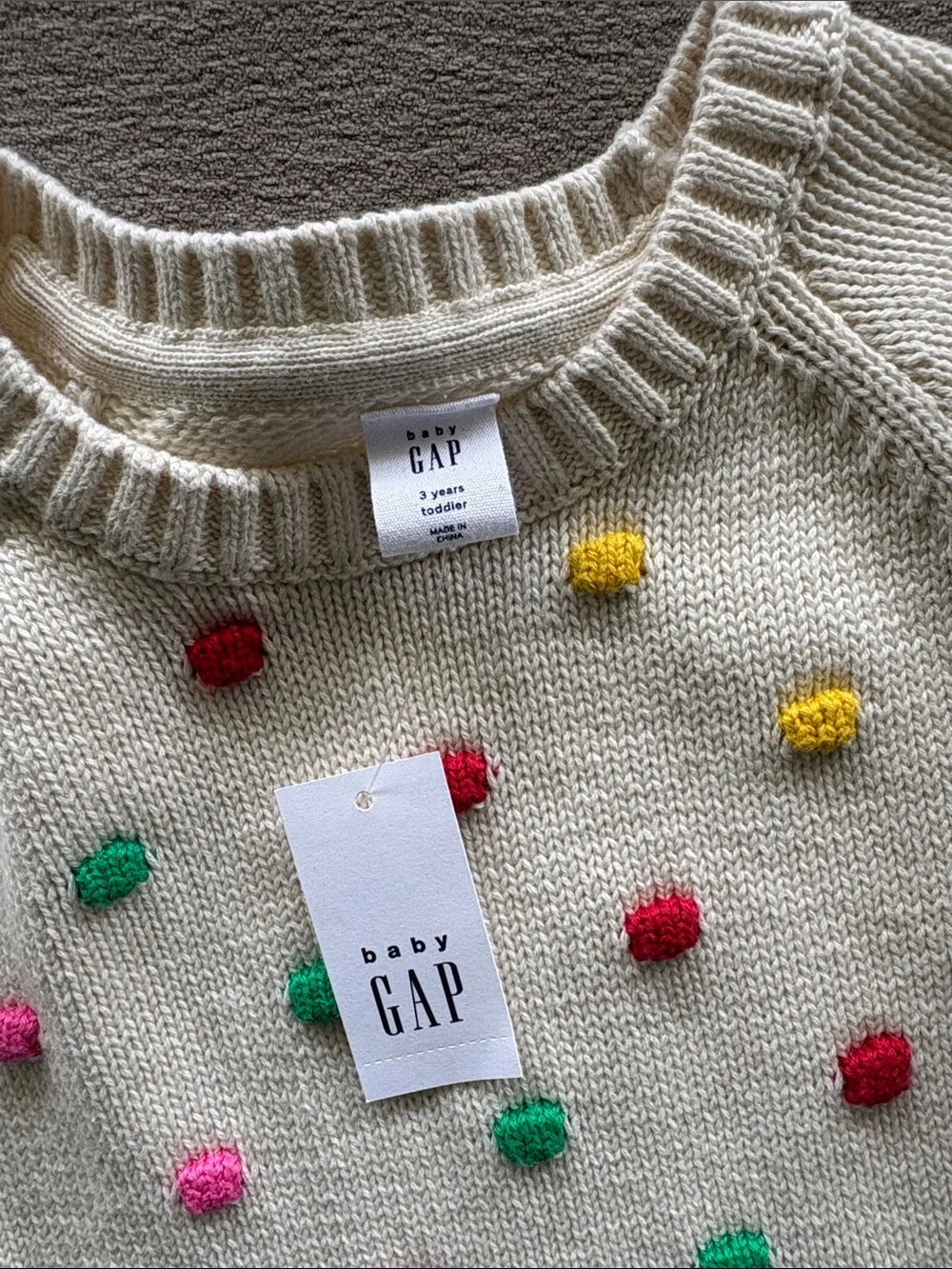 NWT Baby Gap Kids Cream Rainbow Pom-Pom Knit Sweater Dress Size 3T